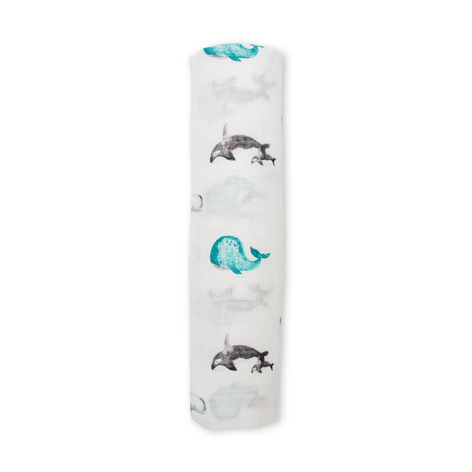 Deluxe Bamboo Swaddle - Whales - HoneyBug 