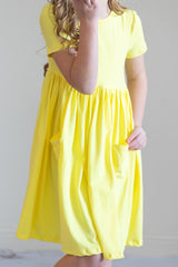 Yellow S/S Pocket Twirl Dress