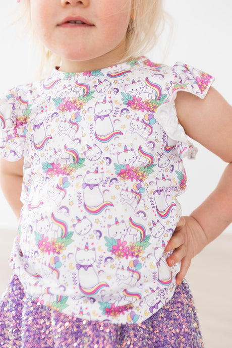 Rainbow Kitties S/S Ruffle Tee