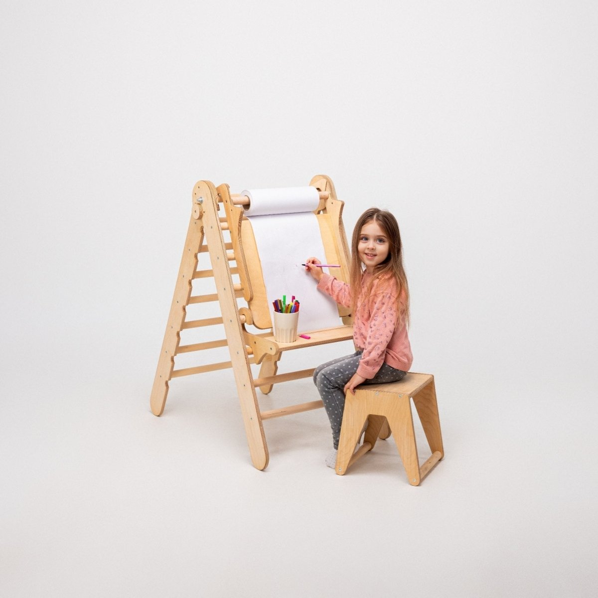 6in1 Montessori Climbing Frame Set: Triangle Ladder + Arch/Rocker + Slide/Ramp + Net + Cushion + Art Addition