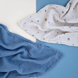 2 Pack Cotton Muslin Swaddle Blanket - Garden Flower - Blue