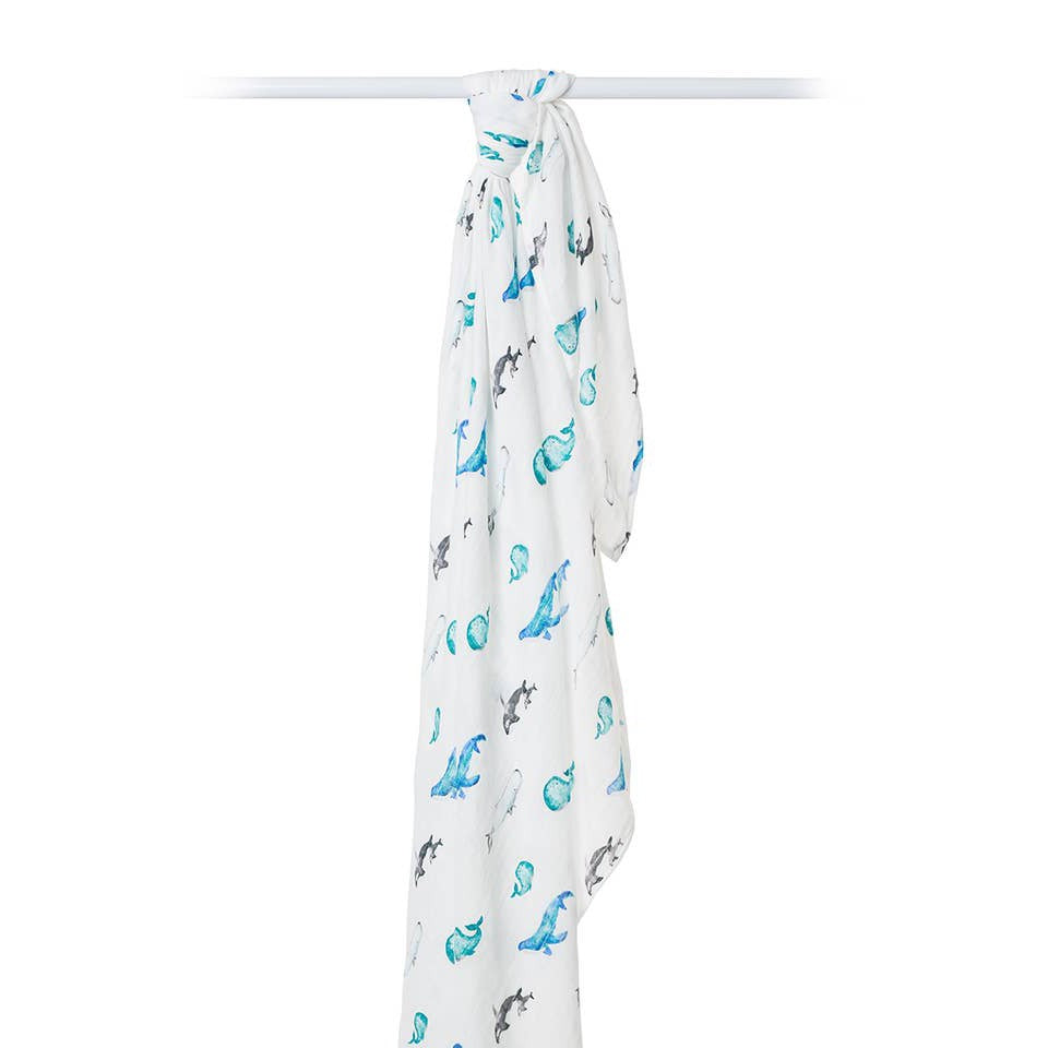 Deluxe Bamboo Swaddle - Whales - HoneyBug 