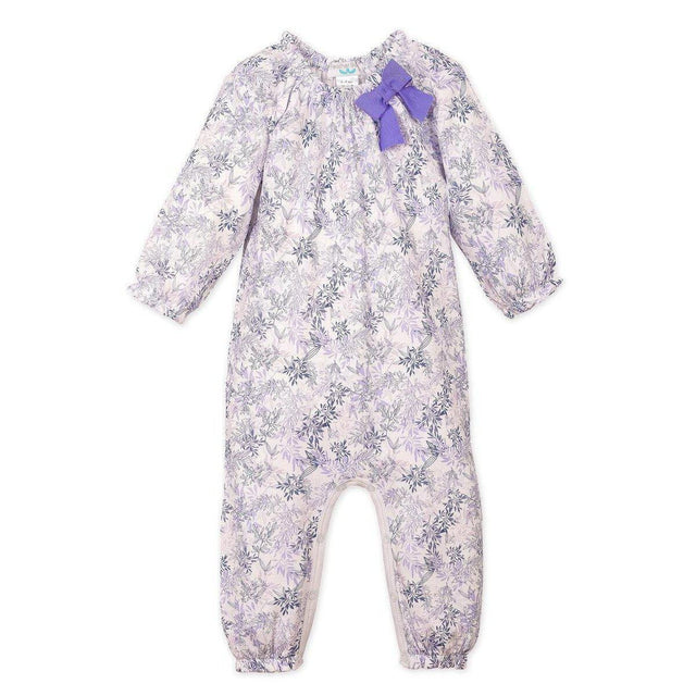 Bow Romper - Charlotte - Violet on White  100% Pima Cotton by Feather Baby - HoneyBug 