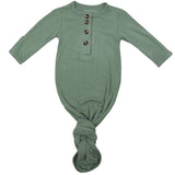 Knotted Baby Gown - Ribbed Evergreen