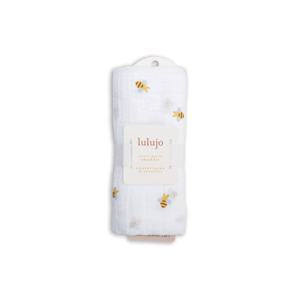 Muslin Cotton Swaddle Blanket - Large - Bees - HoneyBug 