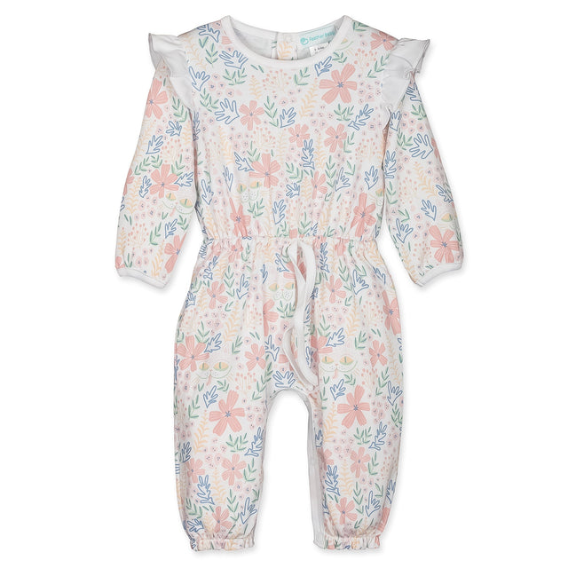 Waist-Tie Romper - Garden Kitty on White  100% Pima Cotton by Feather Baby - HoneyBug 