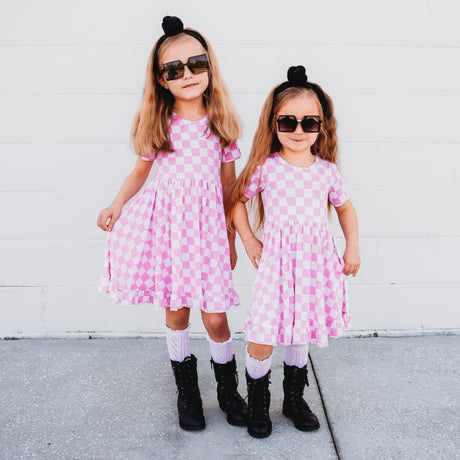 BUBBLEGUM CHECKERS DREAM RUFFLE DRESS