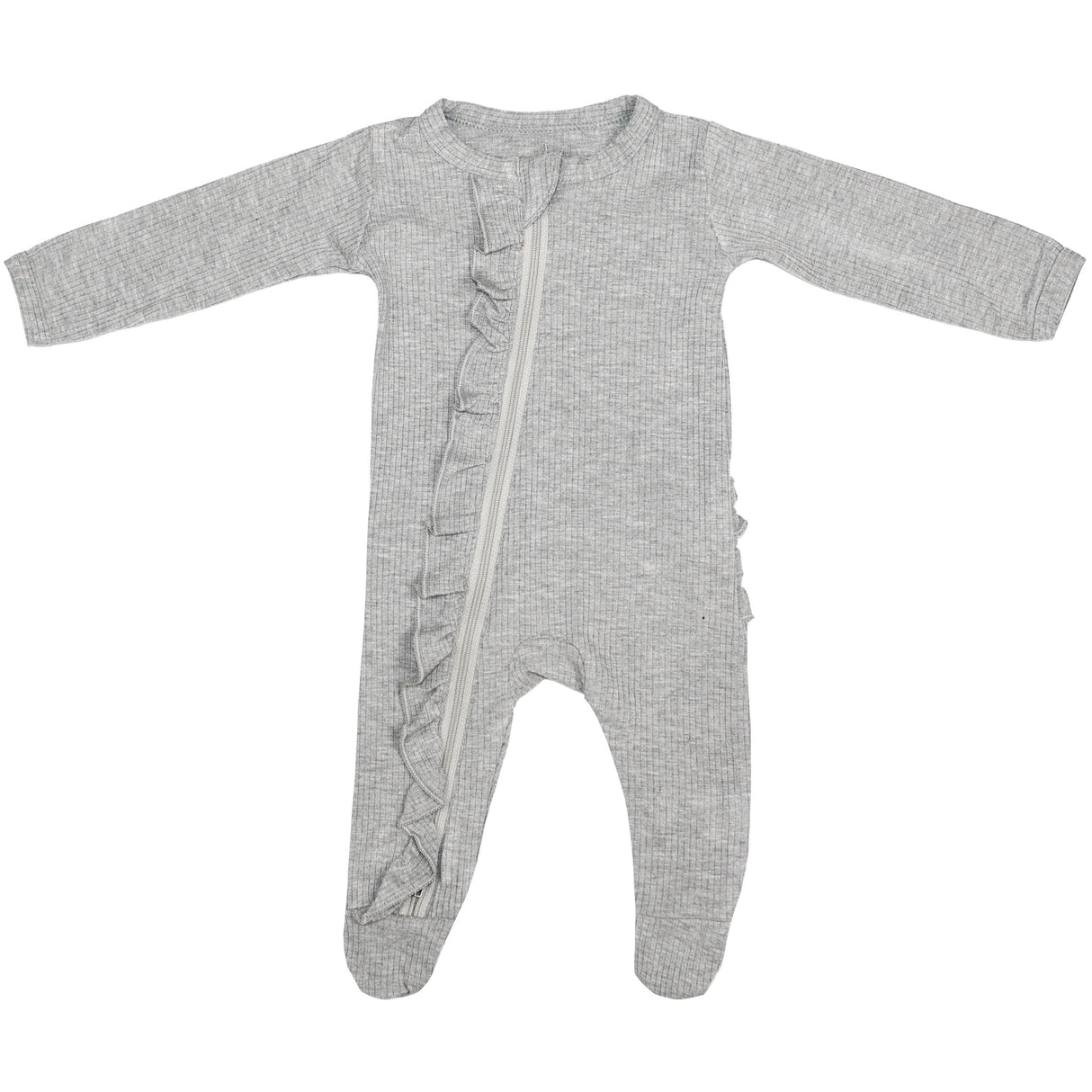 Ruffle 2 Way Zip Romper - Ribbed Gray