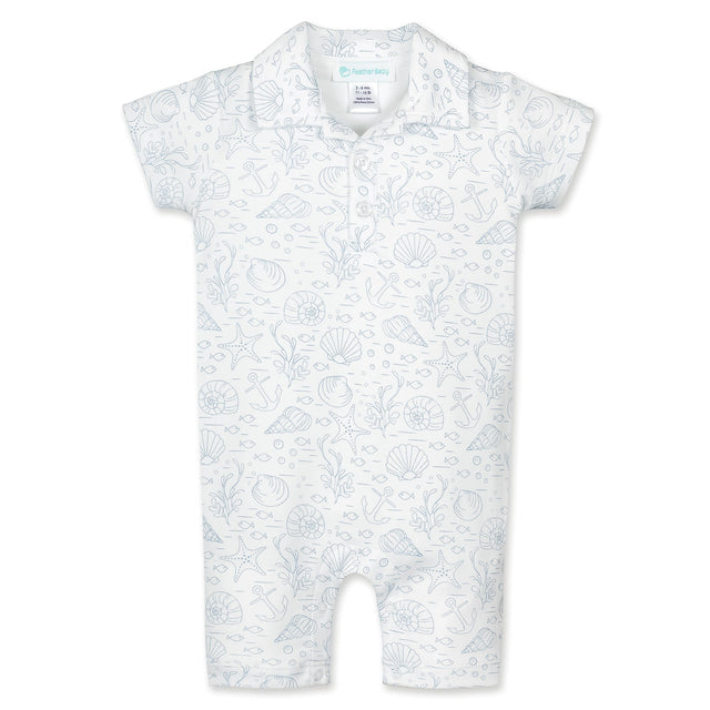 Collared Romper - Seashells  100% Pima Cotton by Feather Baby - HoneyBug 