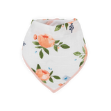 Cotton Muslin + Fleece Bandana Bib 4 Pack - Watercolor Roses