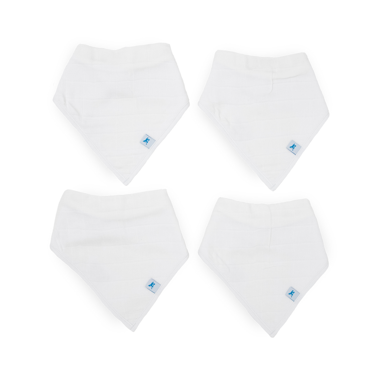 Cotton Muslin + Fleece Bandana Bib 4 Pack - White