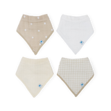 Cotton Muslin + Fleece Bandana Bib 4 Pack - Taupe Cross