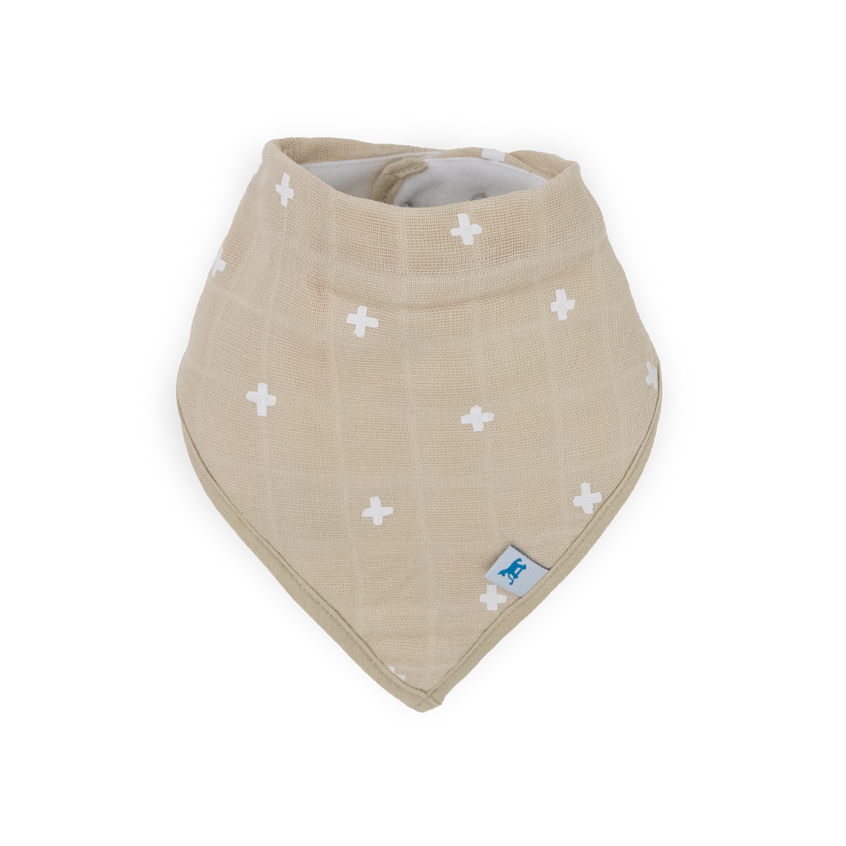 Cotton Muslin + Fleece Bandana Bib 4 Pack - Taupe Cross