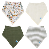 Cotton Muslin + Fleece Bandana Bib 4 Pack - Pressed Petals