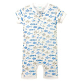 Henley Romper - Skinny Fish on White  100% Pima Cotton by Feather Baby - HoneyBug 