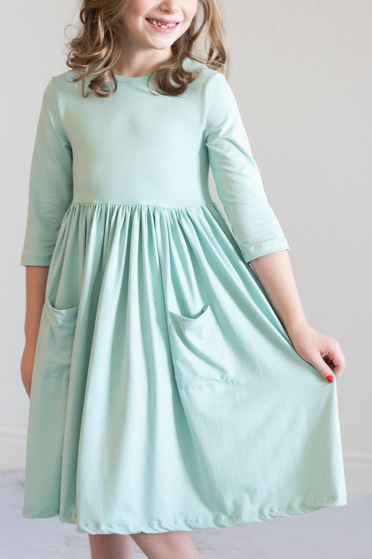 Sage 3/4 Pocket Twirl Dress