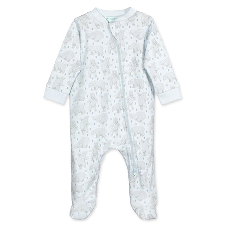 Zipper Footie - Dancing Bears on Baby Blue  100% Pima Cotton by Feather Baby - HoneyBug 