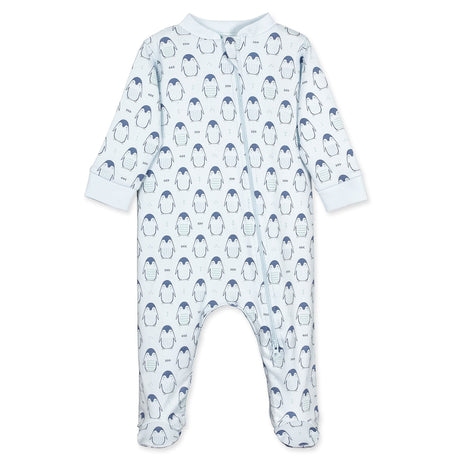 Zipper Footie - Sleepy Penguins on Baby Blue  100% Pima Cotton by Feather Baby - HoneyBug 