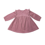 Long Sleeve Ruffle Dress - Rose Corduroy - HoneyBug 