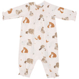 Smocked Romper - Mixed Woodland Animals Pink