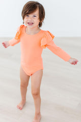 Neon Coral L/S Flutter Sleeve Leotard