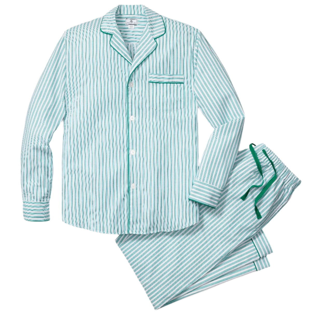 Men's Twill Pajama Set in Emerald Ticking