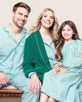 Men's Twill Pajama Set in Emerald Ticking