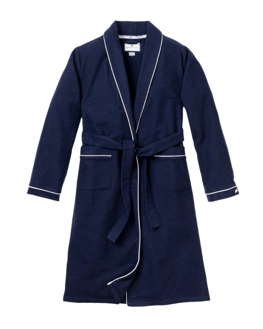 Men's Flannel Robe in Navy with White Piping