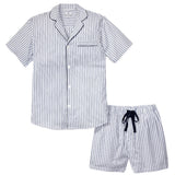 Men's Twill Pajama Short Set in Navy French Ticking