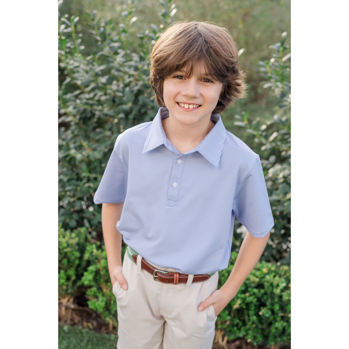 Will Boys' Golf Performance Polo Shirt - Blue Stripes - HoneyBug 