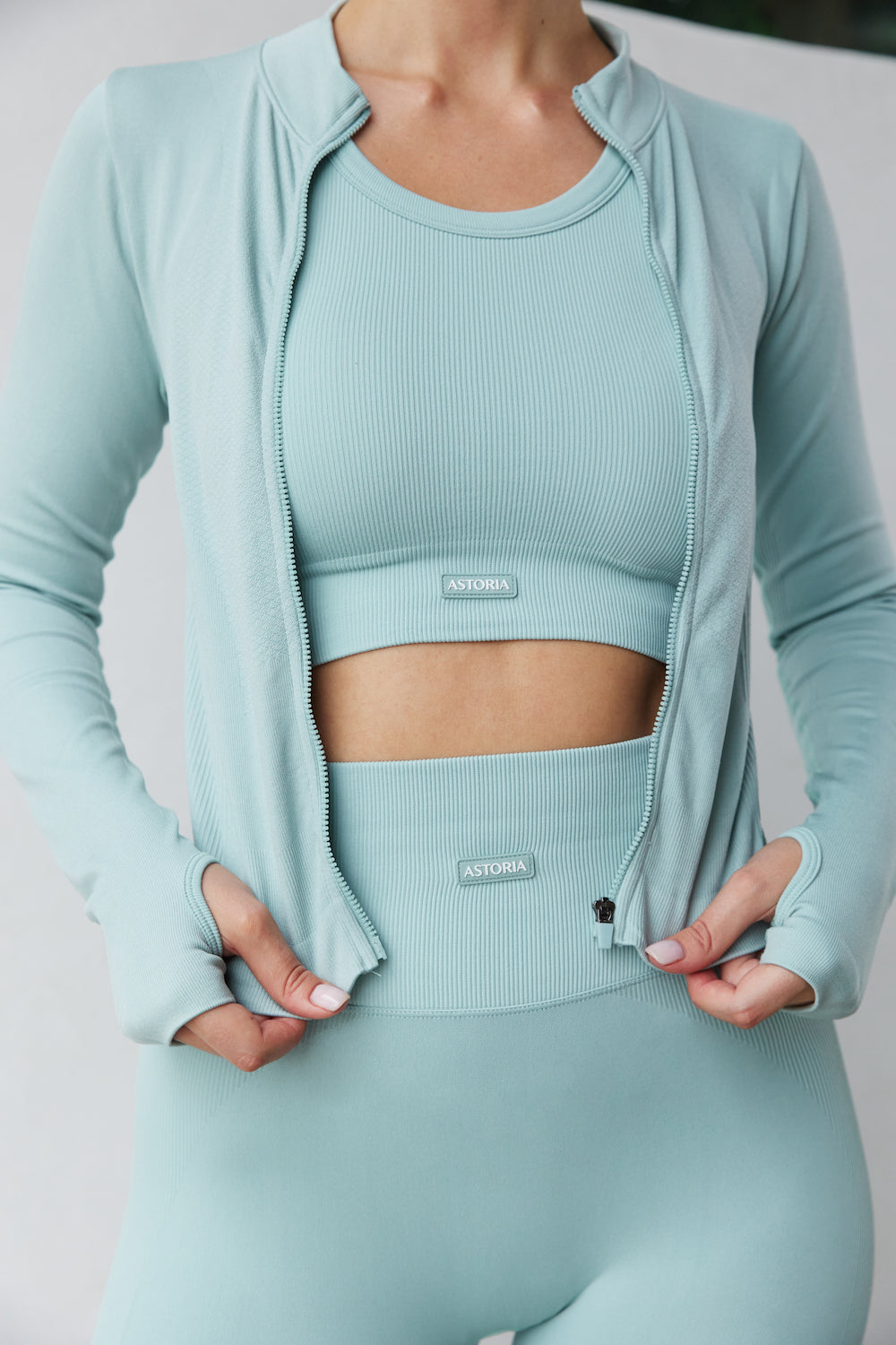 Astoria CONTOUR Ribbed Seamless Zip Up - Seafoam