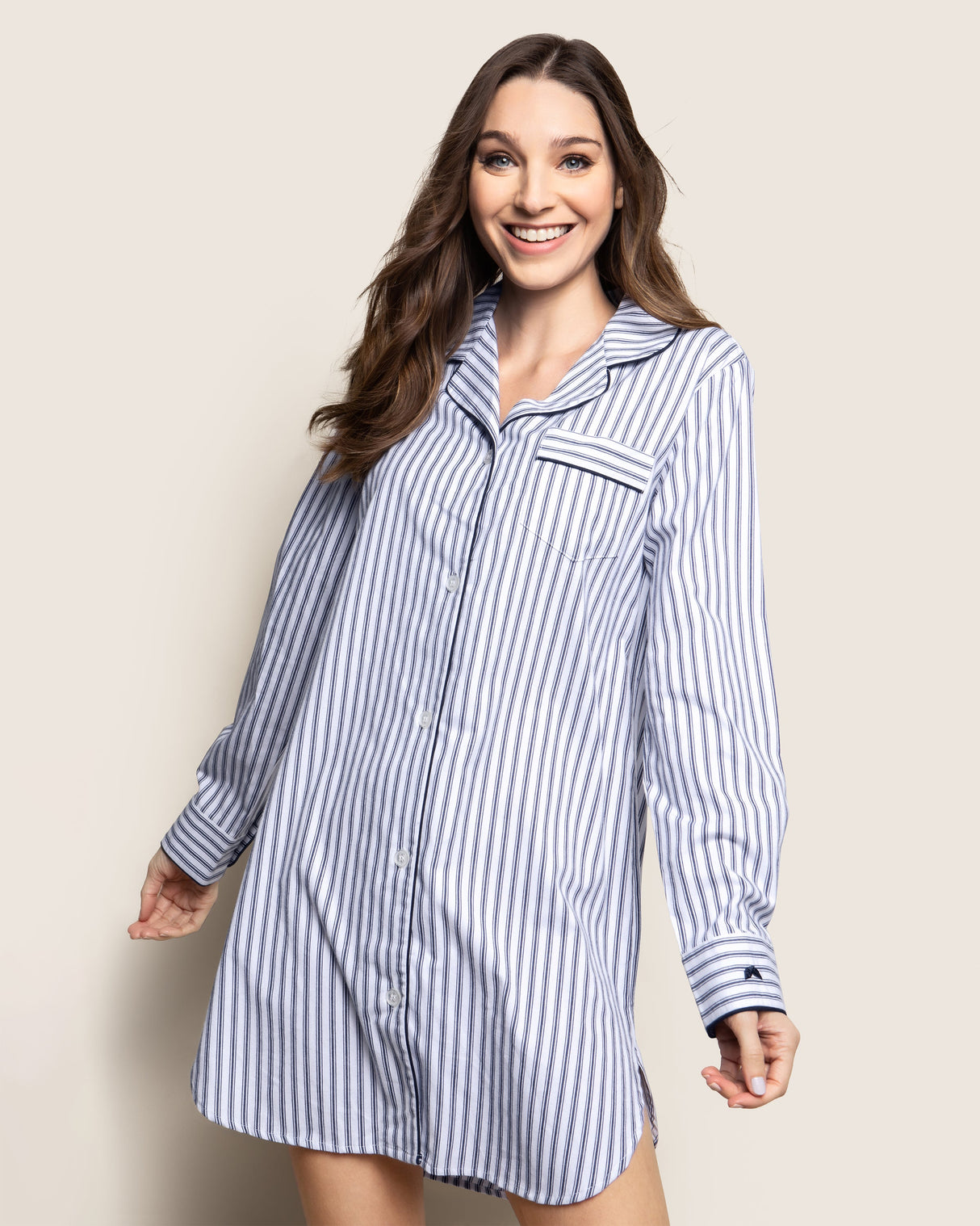 Women's Twill Nightshirt in Navy French Ticking