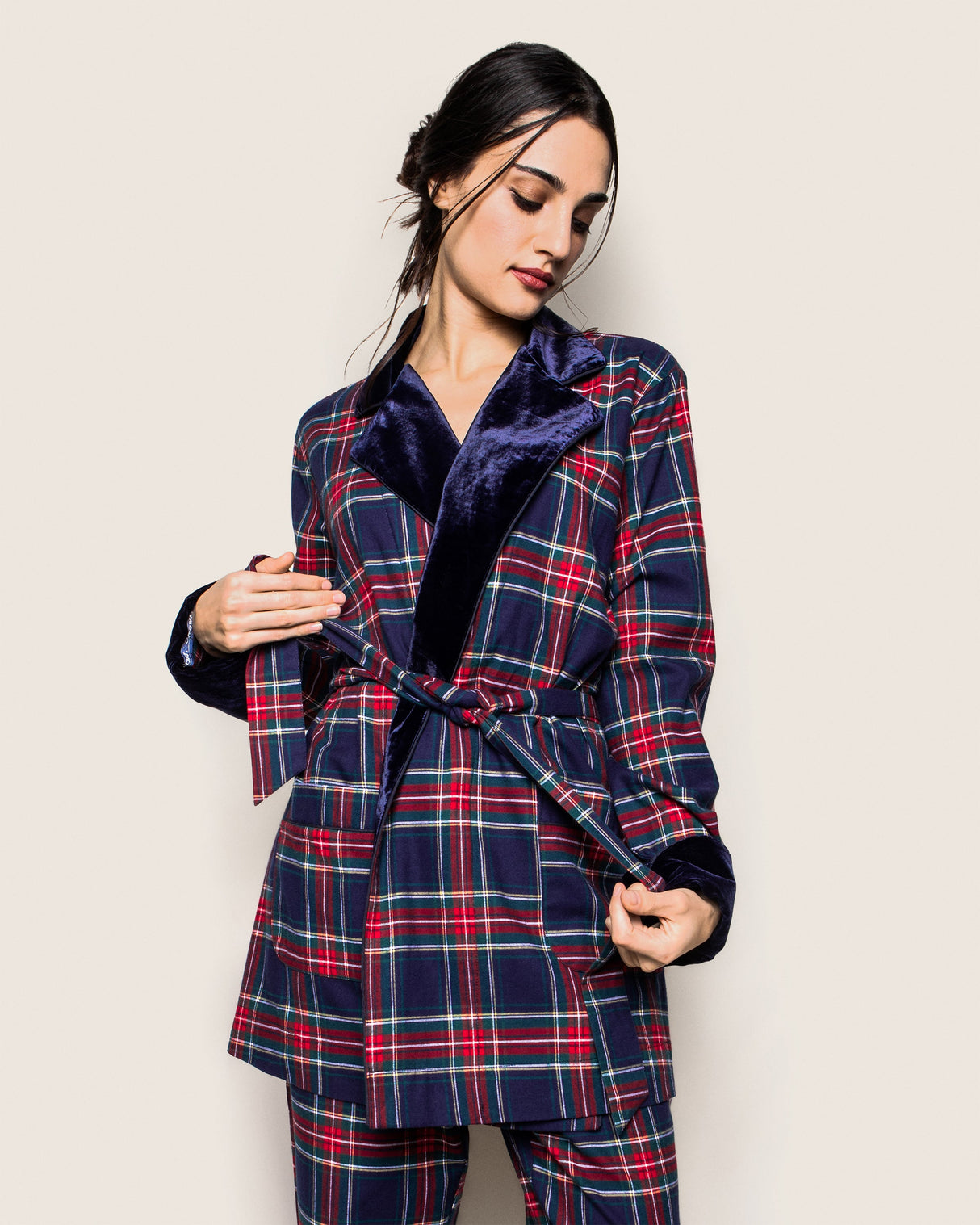 Women's Car Coat with Velvet Trim in Windsor Tartan