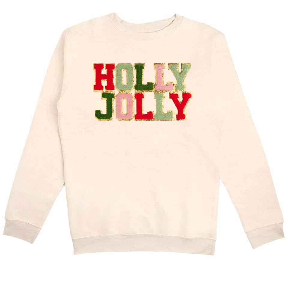 Holly Jolly Patch Christmas Adult Sweatshirt - Natural