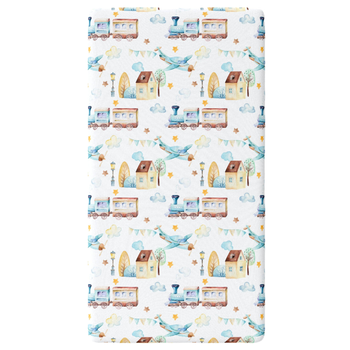 Fitted Crib Sheet - Airplane & Train