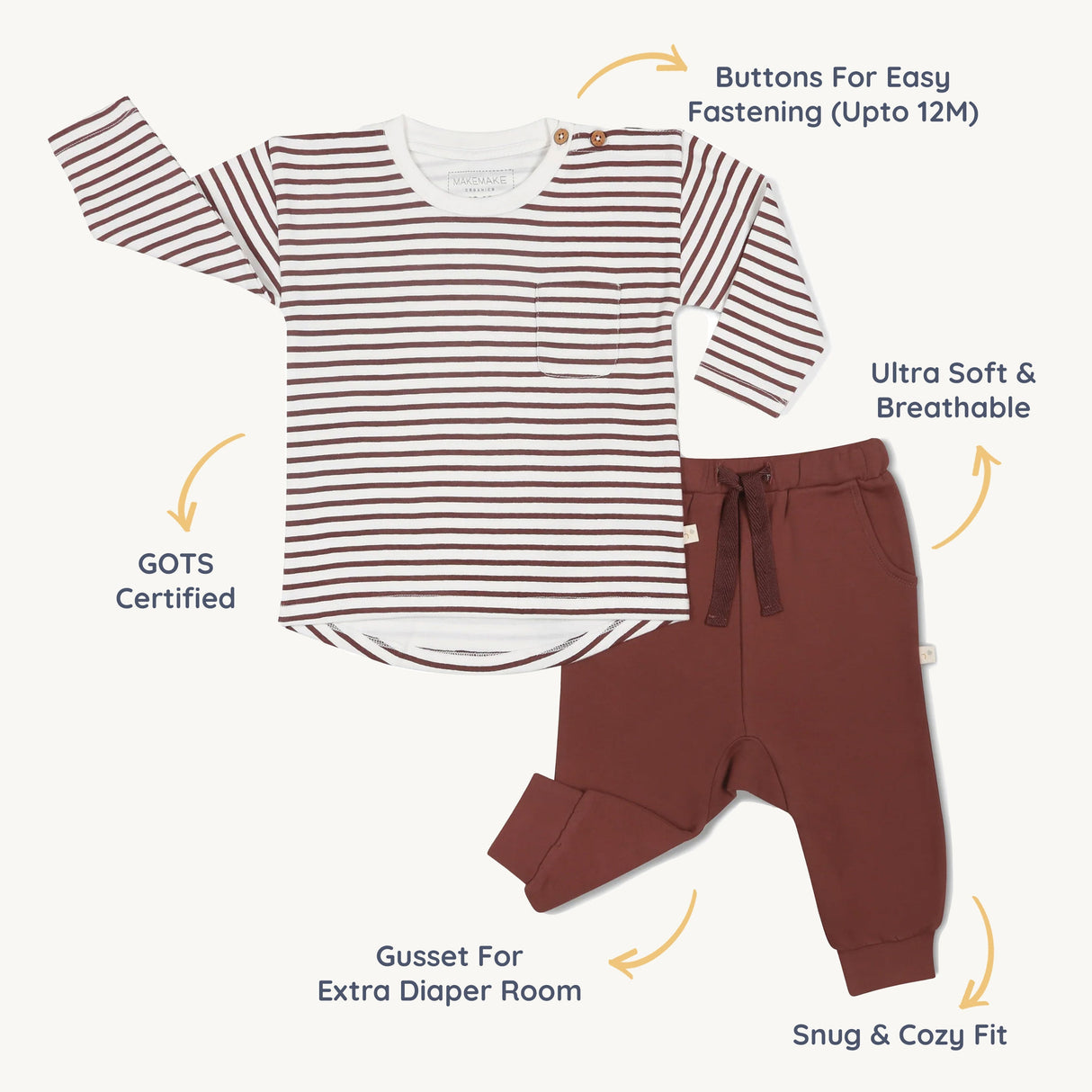 Organic Long Sleeve Tee & Pant Set - Plum Stripes