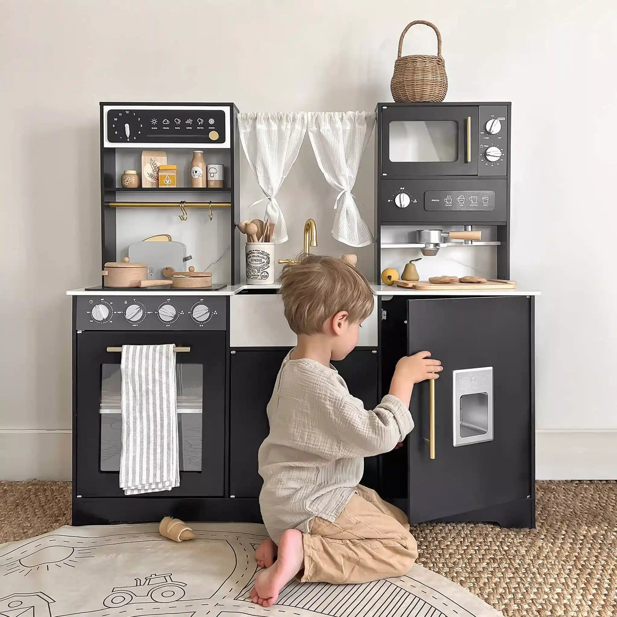 Tiny Land® Trendy Black Style Play Kitchen - HoneyBug 