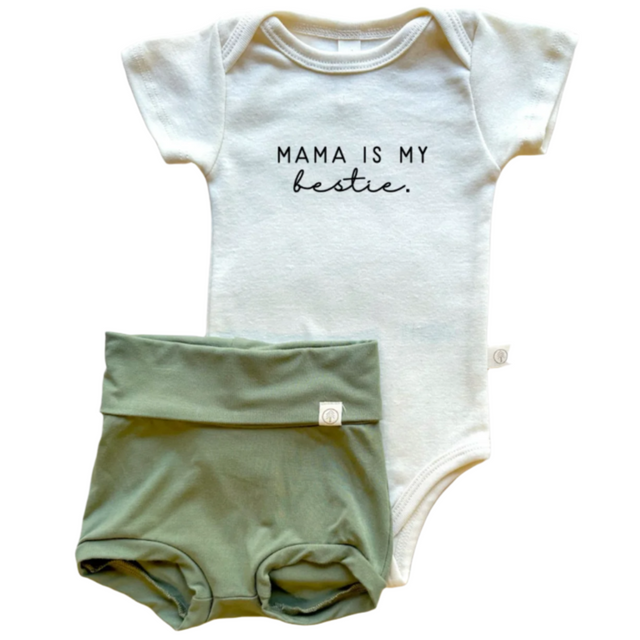 Mama Bestie | Bamboo Fold Over Bloomers and Organic Cotton Bodysuit Set | Eucalyptus - HoneyBug 