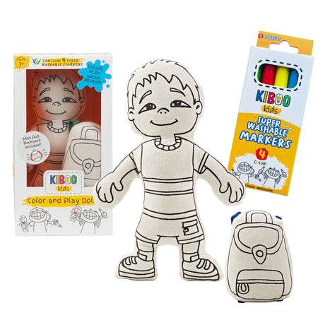 Kiboo Kids: Boy with Pocket Shorts - Colorable and Washable Doll for Creative Play - HoneyBug 