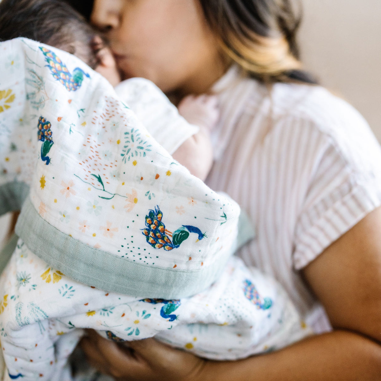 Cotton Muslin Baby Quilt - Peacock