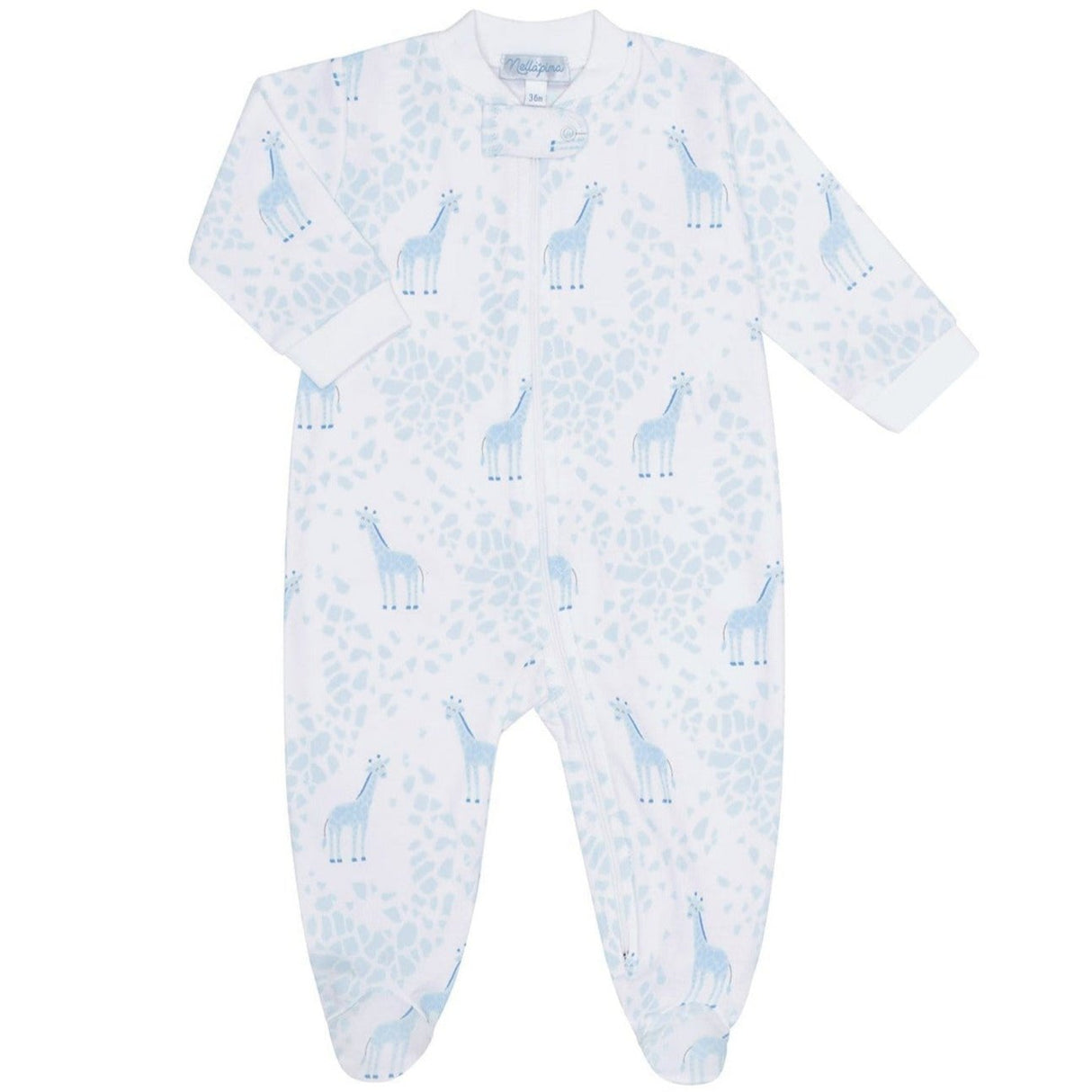 Blue Giraffe Print Zipper Footie - HoneyBug 