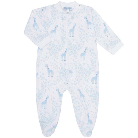 Blue Giraffe Print Zipper Footie - HoneyBug 