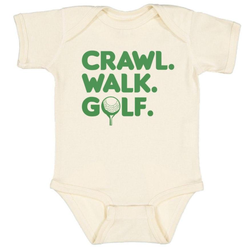 Crawl, Walk, Golf Short Sleeve Bodysuit - Natural