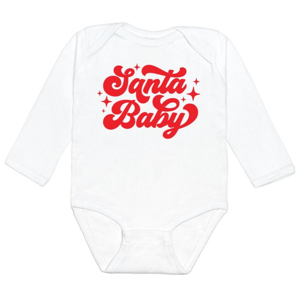 Santa Baby Red Christmas Long Sleeve Bodysuit - White