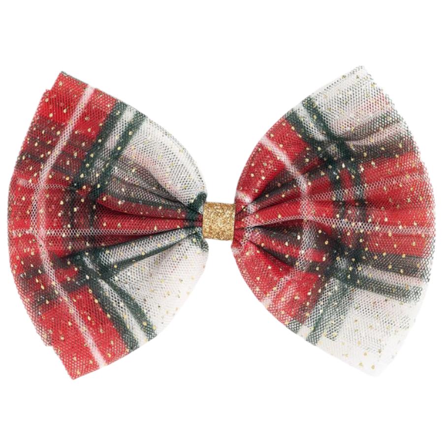 Christmas Plaid Tulle Bow Clip