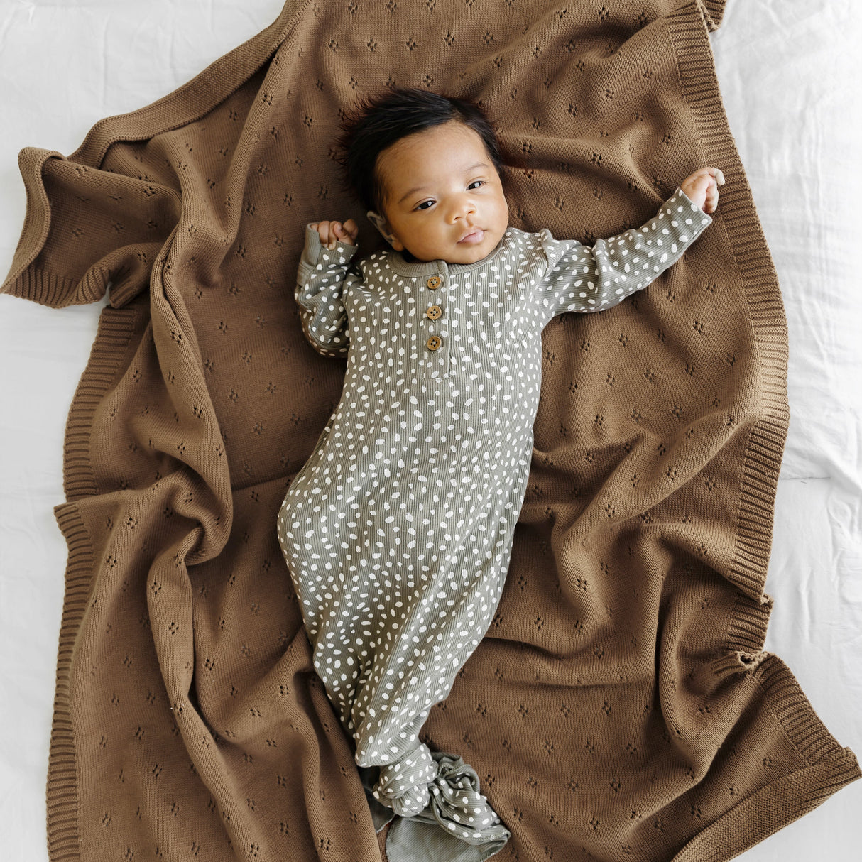 Organic Cotton Pointelle Baby Blanket - Brown