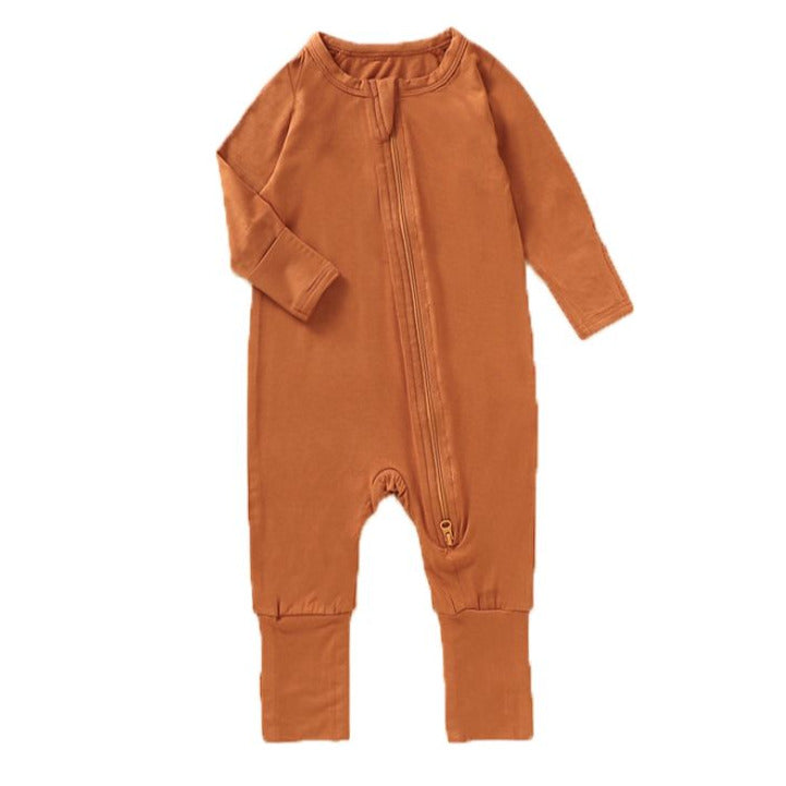 Convertible Bamboo Zip Footie - Burnt Amber - HoneyBug 