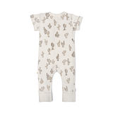 Organic Baby Short Sleeve Button Romper - Cactus