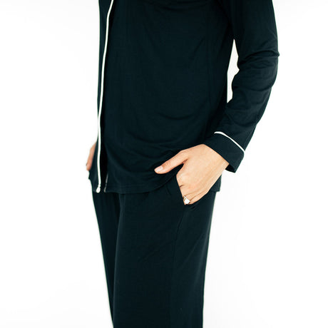 Clea Bamboo Classic Long Sleeve Pajama Set | Black - HoneyBug 