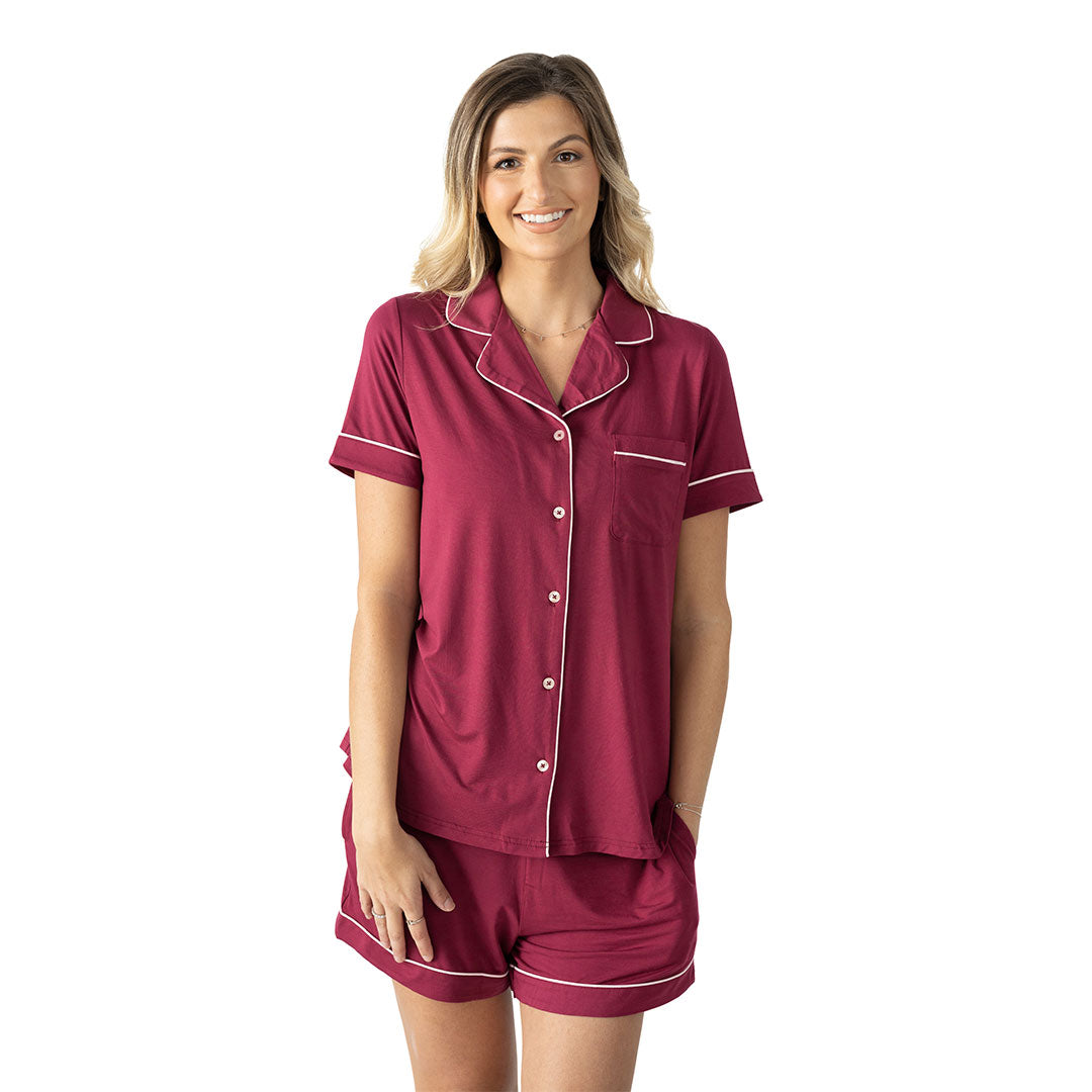 Clea Bamboo Classic Short Sleeve Pajama Set | Deep Berry - HoneyBug 